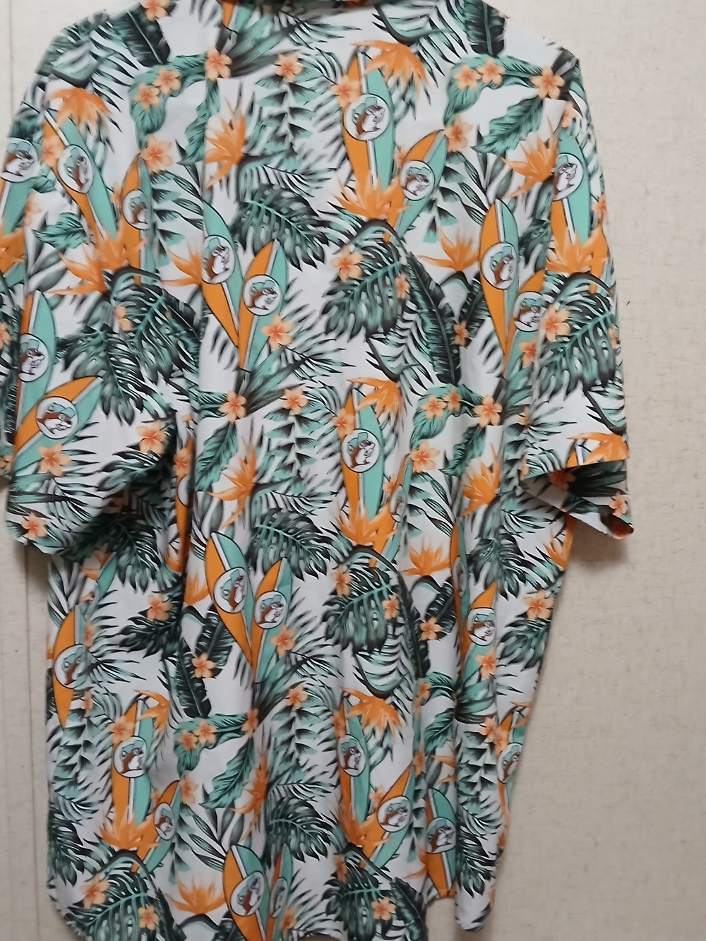 Men's Floral Surf Print Short-Sleeve Button-Down Shirt - White/Green/Orange - Picture 3 of 3